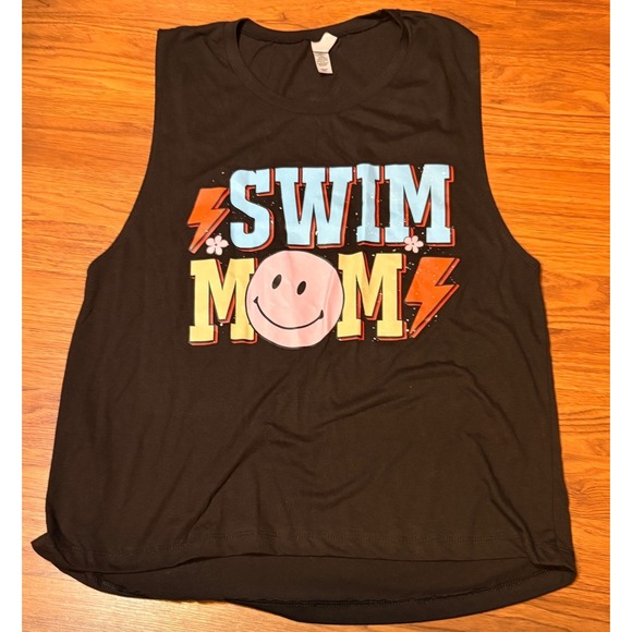 Next Level Apparel Tops - Next Level Muscle Tank Women XXL Black Good Swim Mom Graphic Smiley Retro Tee